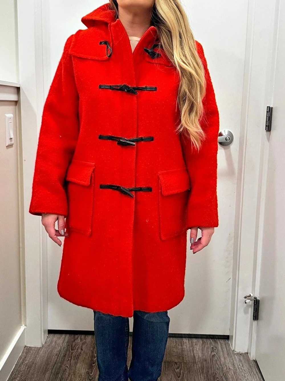 CROYDON vintage Red Hooded wool Toggle Coat woman’s size 10 large